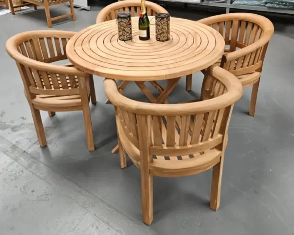 120cm ripple table 4cm thick and four bow arm chair set